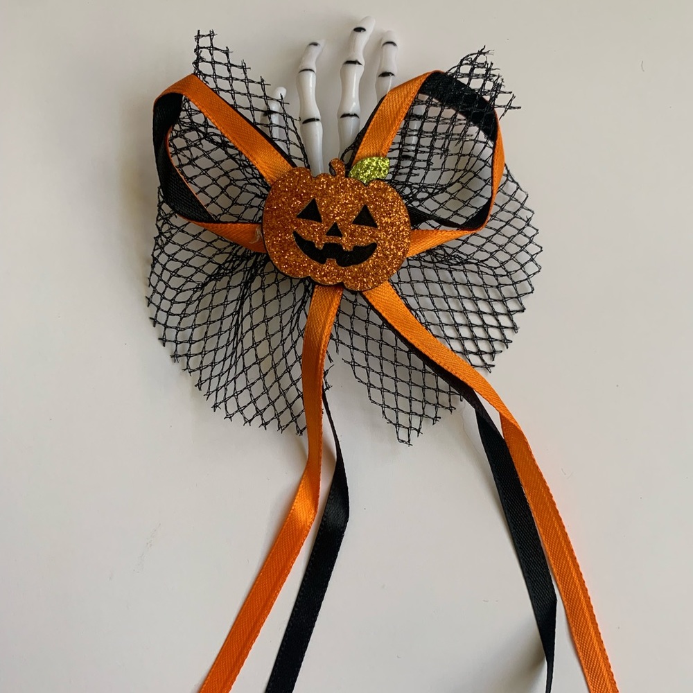Kids Halloween Jack-O-Lantern Pumpkin Mesh Skeleton Hand Hair Accessories Clip